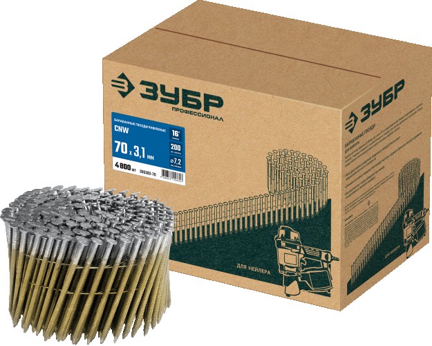 Гвозди для скобозабивателя ЗУБР CNW 70х3.1 мм барабанные рифленые, 4800 шт  305382-70
