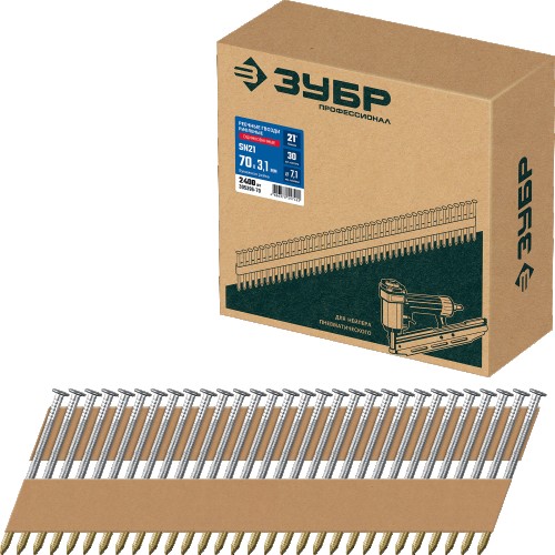 Гвозди для скобозабивателя ЗУБР SN21 70х3.1 мм реечные рифленые оцинкованные, 2400 шт  305396-70