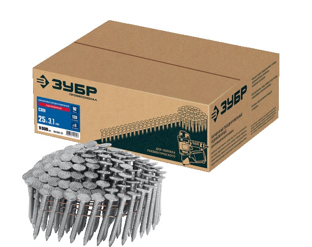 Гвозди для скобозабивателя ЗУБР CRN 25х3.1 мм барабанные кровельные оцинкованные, 9000 шт  305385-25