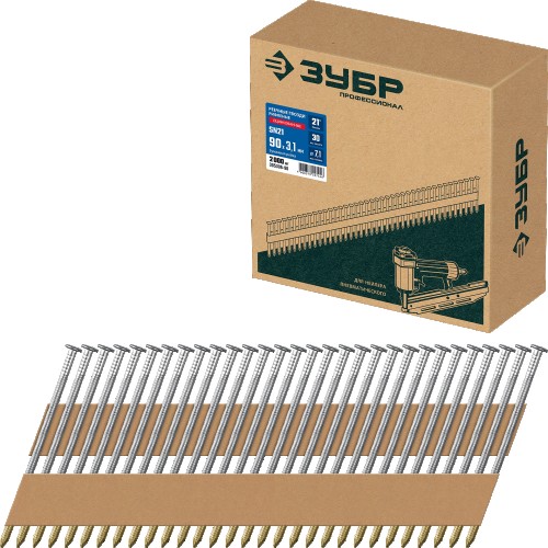 Гвозди для скобозабивателя ЗУБР SN21 90х3.1 мм реечные рифленые оцинкованные, 2000 шт 305396-90