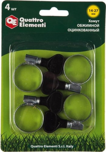 Хомут червячный с ключом QUATTRO ELEMENTI 14-27 мм оцинкованный, 4 шт в блистере 772-449 - изображение 2