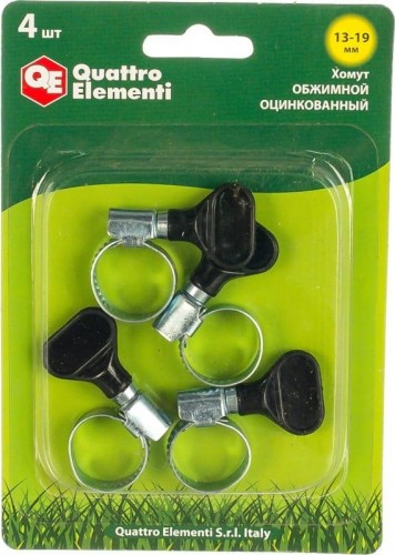 Хомут червячный с ключом QUATTRO ELEMENTI 13-19 мм оцинкованный, 4 шт в блистере 772-432 - изображение 2