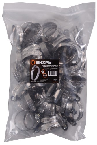 Хомут червячный ВИХРЬ 20 - 32 шириной 9 мм (уп.50 шт.) оцинкованный 73/9/1/23 - изображение 2