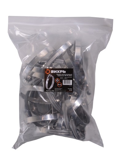 Хомут червячный ВИХРЬ 50 - 70 шириной 9 мм (уп.25 шт.) оцинкованный 73/9/1/26 - изображение 3