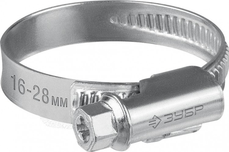 Хомут червячный ЗУБР X-9H 16-28 мм ширина 9 мм, цинк, 50 шт  37807-28
