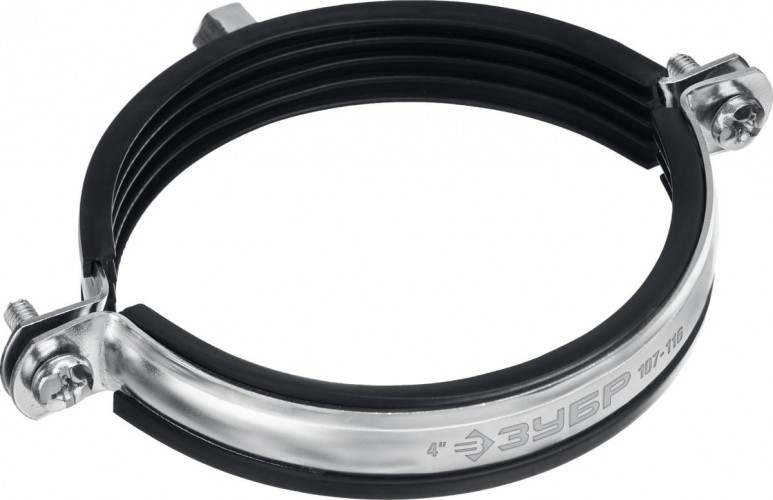 Хомут для монтажа труб двухболтовый ЗУБР 37880-107-116 4" с гайкой м8/м10, 10шт, оцинкованный