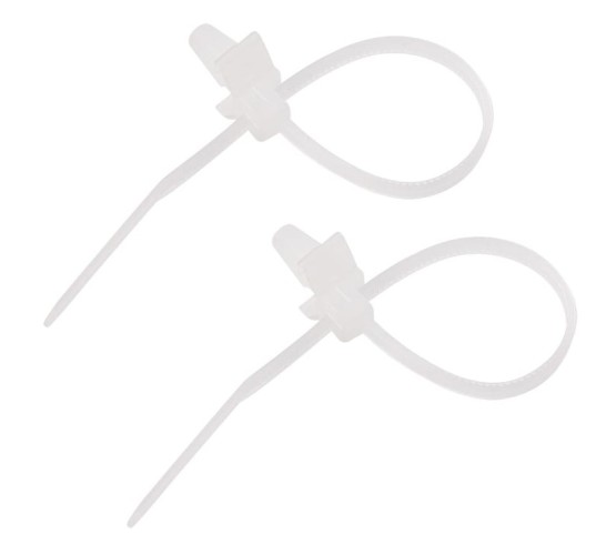 Хомут пластиковый REXANT 100x2,5 мм, ø 2,4 мм, белый с крепежным пистоном упаковка 100 шт. 07-0107