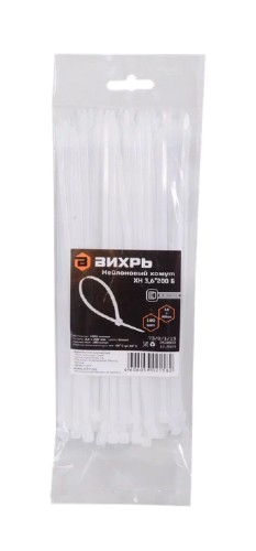 Хомут пластиковый ВИХРЬ 3,6 х 200 (уп.100 шт.) белый 73/9/1/19 - изображение 3
