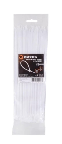 Хомут пластиковый ВИХРЬ 3,6 х 250 (уп.100 шт.) белый 73/9/1/17 - изображение 3