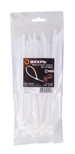 Хомут пластиковый ВИХРЬ 4,8 х 200 (уп.100 шт.) белый 73/9/1/15 - изображение 3