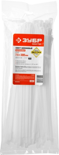 Хомут пластиковый ЗУБР ПРОФЕССИОНАЛ разъемные белые кср-б1, 7.5x300 мм, 100 шт, нейлон 309240-75-300 - изображение 3