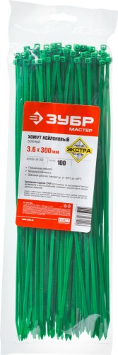 Хомут пластиковый ЗУБР ПРОФЕССИОНАЛ зеленые кс-з1, 3.6x300 мм, 100 шт, нейлоновые, 309060-36-300 - изображение 4