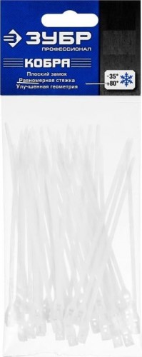 Хомут пластиковый ЗУБР ПРОФЕССИОНАЛ белые кобра, с плоским замком, 4.6х370 мм, 25 шт,  30930-46-370 - изображение 3