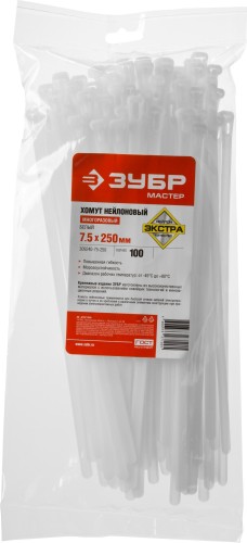 Хомут пластиковый ЗУБР ПРОФЕССИОНАЛ разъемные белые кср-б1, 7.5x250 мм, 100 шт, нейлон 309240-75-250 - изображение 2