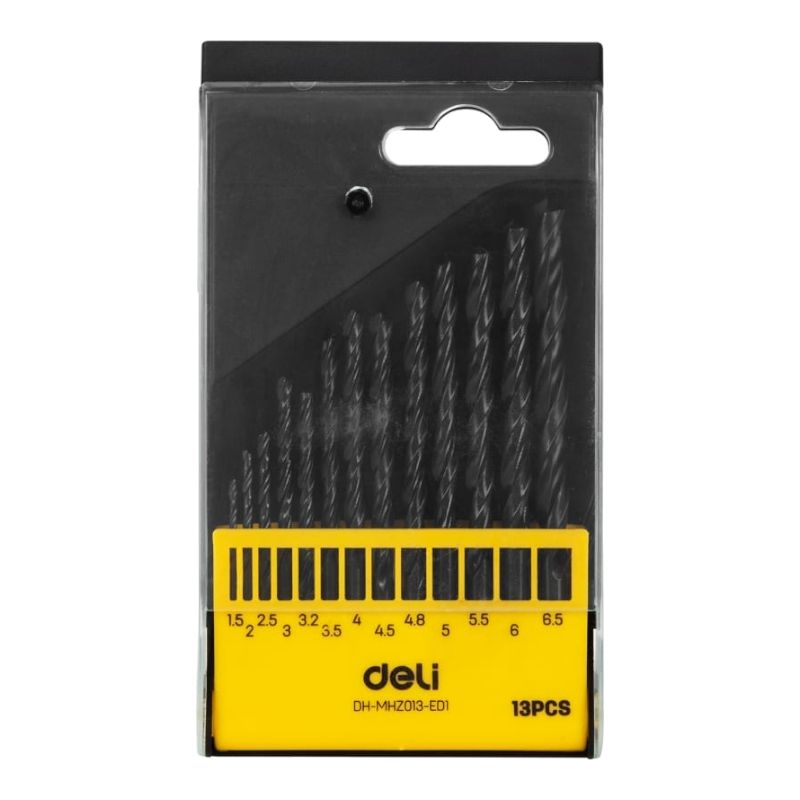 Набор сверл по металлу hss DELI DH-MHZ013-ED1 (1,5-6,5мм, 13 шт) пластиковый кейс 112191 - изображение 2