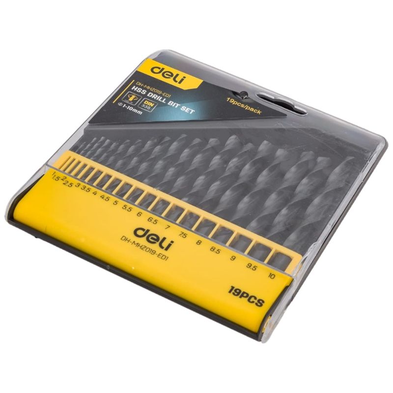 Набор сверл по металлу hss DELI DH-MHZ019-ED1 (1-10мм, 19 шт) пластиковый кейс 112192 - изображение 2