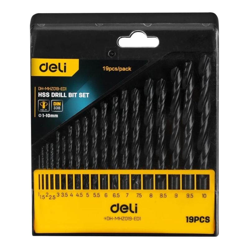 Набор сверл по металлу hss DELI DH-MHZ019-ED1 (1-10мм, 19 шт) пластиковый кейс 112192 - изображение 3