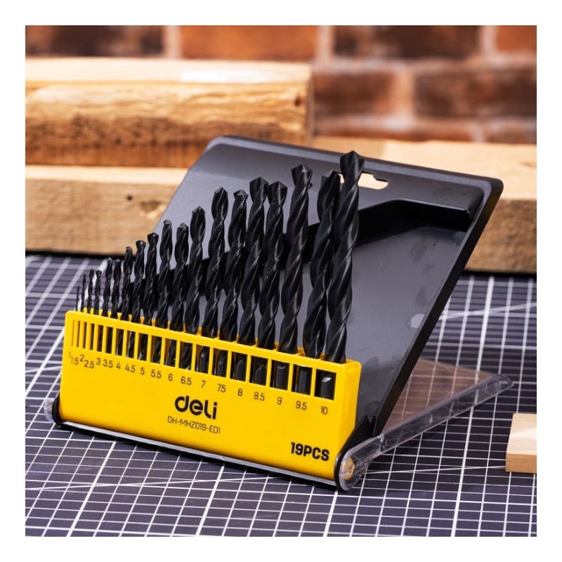 Набор сверл по металлу hss DELI DH-MHZ019-ED1 (1-10мм, 19 шт) пластиковый кейс 112192 - изображение 4