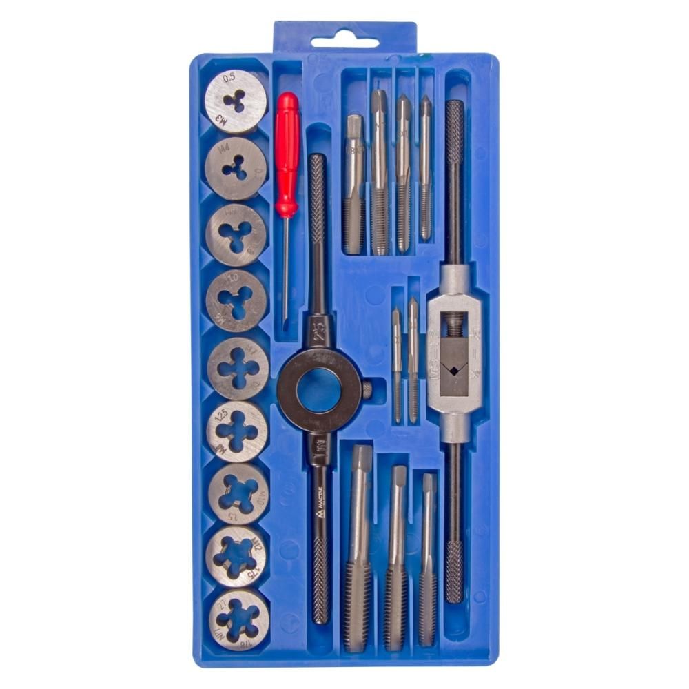 Набор метчиков и плашек МАСТАК, HSS M3-M12, кейс, 21 предмет