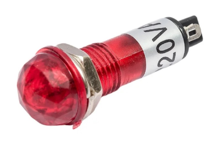 Индикатор REXANT 36-4730 (уп. 10 штук ) ГРАНЕНЫЙ  Ø10.2  220V  красный  (RWE-205) 36-4730