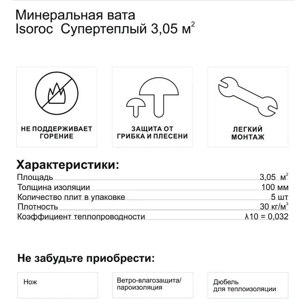 Утеплитель Isoroc СуперТеплый 100 мм 3.05 м2 - изображение 5