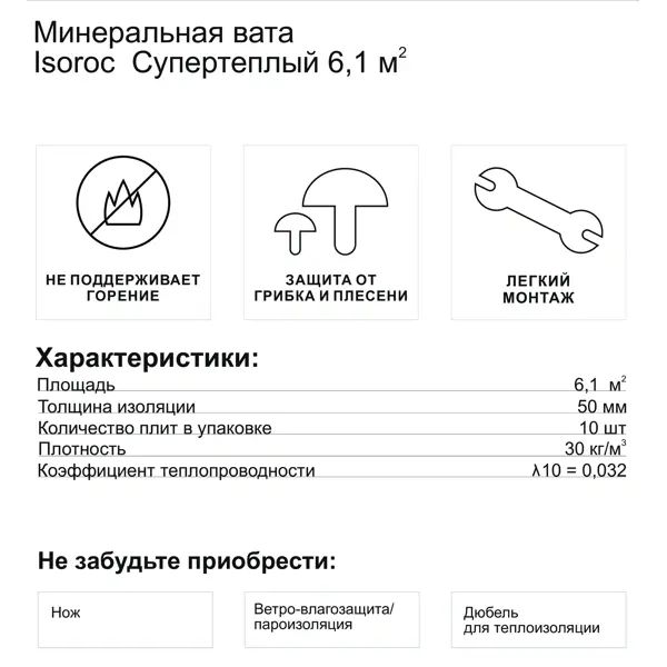 Утеплитель Isoroc СуперТеплый 50 мм 6.1 м2 - изображение 5