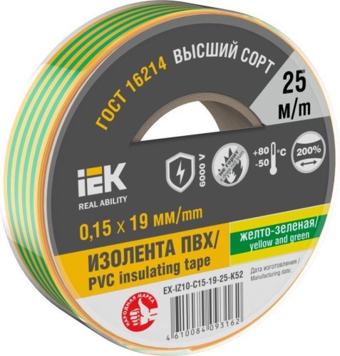 Изолента IEK MIXTAPE 0.15х19мм (рул.25м) желт./зел.  EX-IZ10-C15-19-25-K52