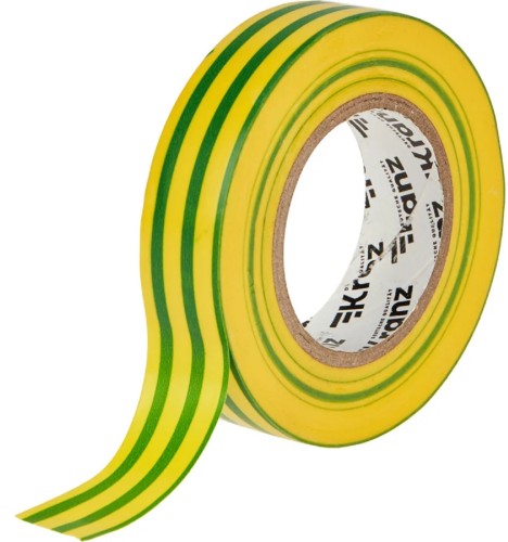 Изолента Kranz KR-09-2207 ПВХ 19 мм х25 м, желто-зеленая