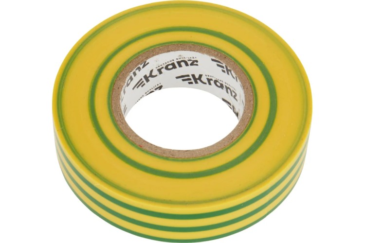 Изолента Kranz KR-09-2807 ПВХ профессиональная 0,18х19 мм х20 м, желто-зелен - изображение 2