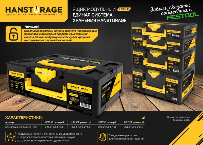 Ящик для инструмента HANSKONNER HS155P модульный M, единая система хранения - изображение 2