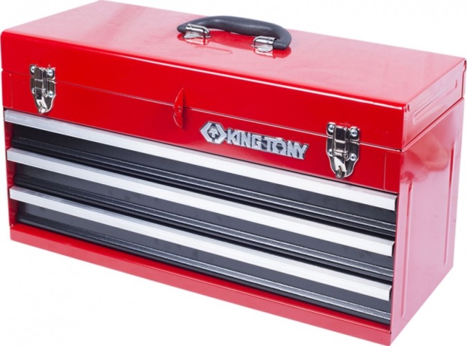 Ящик для инструмента KING TONY 87401-3 3 выдвижных ящика и отсек, красных