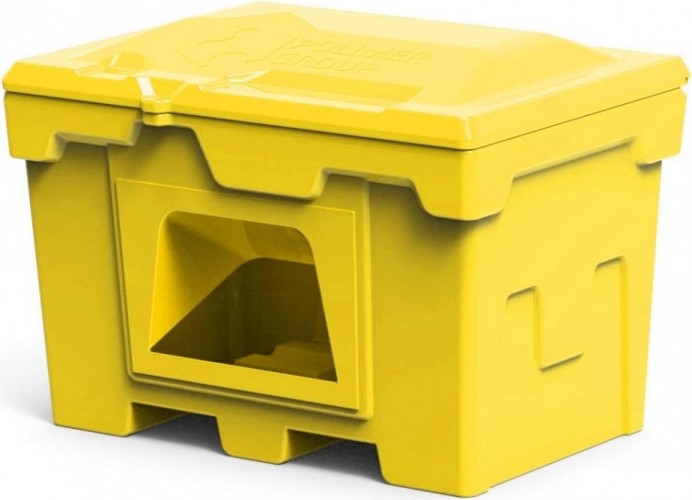 Ящик для песка и химикатов POLIMER GROUP 500 л с крышкой и дозатором желтый - изображение 2