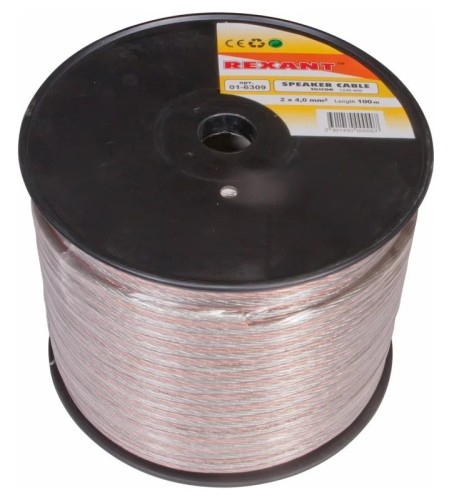 Кабель акустический REXANT 01-6309 2х4,00мм², прозрачный SILICON, 100м