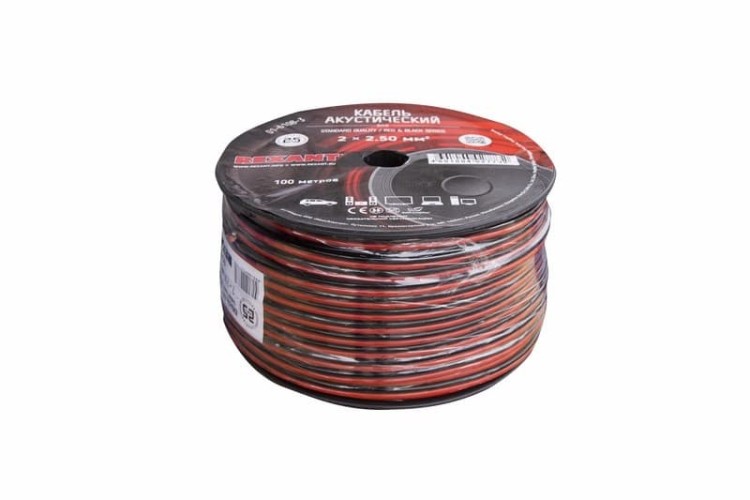 Кабель акустический REXANT 01-6106-3 ШВПМ 2х1,50мм², красно-черный, 100м
