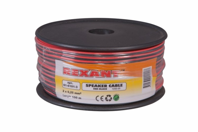 Кабель акустический REXANT 01-6101-3 ШВПМ 2х0,25мм², красно-черный, 100м - изображение 2
