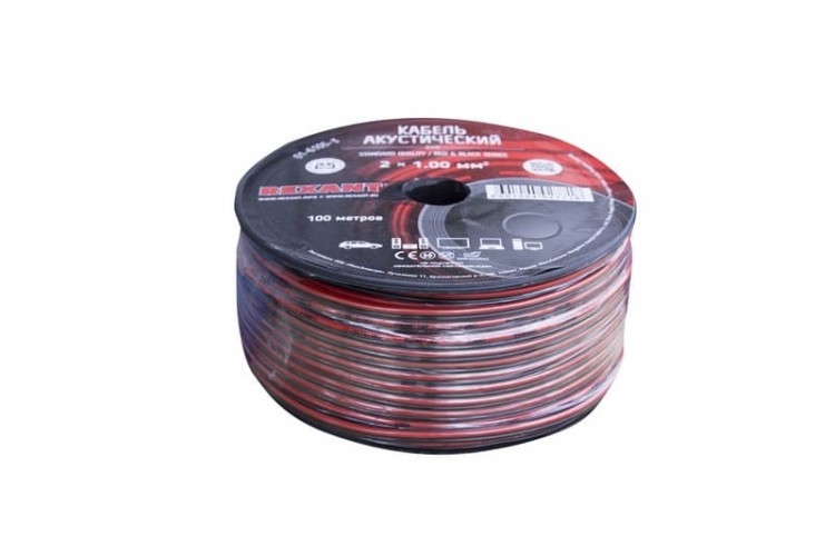 Кабель акустический REXANT 01-6105-3 ШВПМ 2х1,00мм², красно-черный, 100м