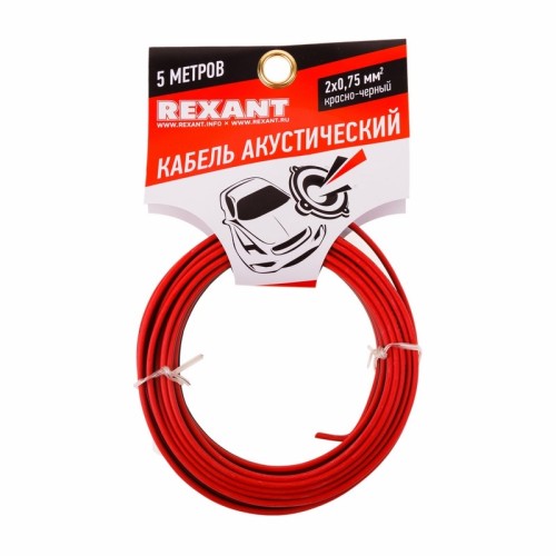 Кабель акустический REXANT 01-6104-3-05 2х0,75мм², красно-черный, 5м