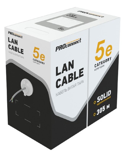 Кабель Proconnect CCA, U/UTP, CAT 6, PVC 4x2x0,57мм, внутренний, серый, 305м 01-0047-3 - изображение 2