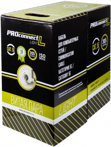 Кабель Proconnect CCA, U/UTP, CAT 5, PVC 4x2x0,40мм, внутренний, серый, 305м light 01-0048-3 - изображение 2