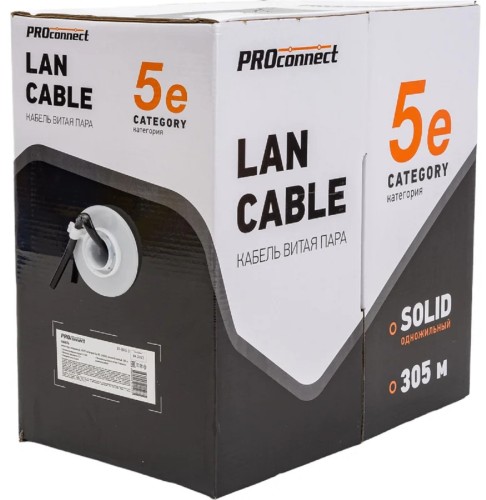Кабель Proconnect CCA, U/UTP, CAT 5e, PE 4х2х0,50мм, внешний, черный, 305м 01-0045-3 - изображение 2