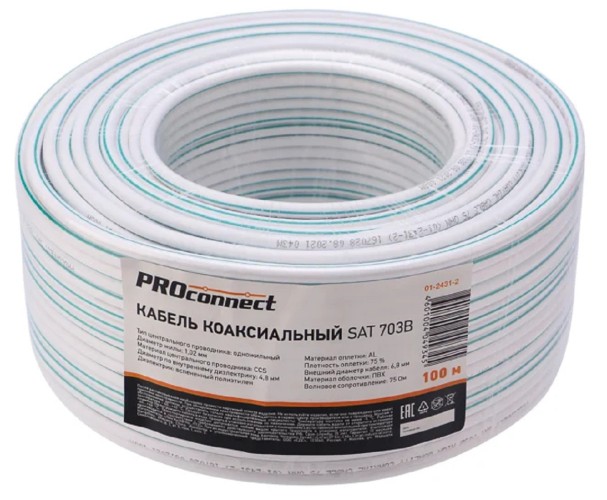 Кабель Proconnect SAT 703 B CCS/Al/Al  (1,02мм/64x0,12мм) 100м, белый 01-2431-2 - изображение 2