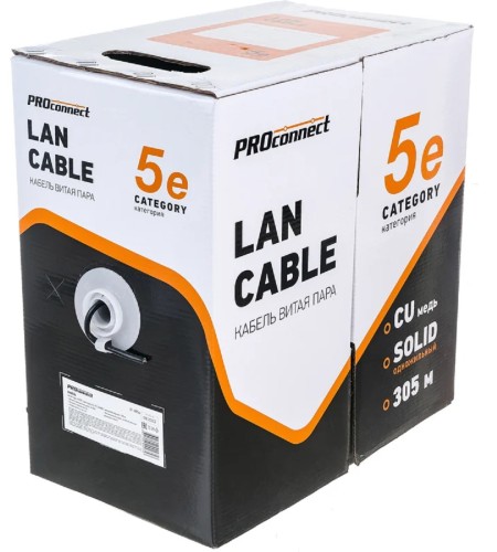 Кабель Proconnect U/UTP, CAT 5e, PE 4PR, 24AWG внешний, черный, 305м 01-0054 - изображение 2