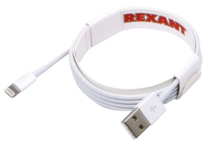 Кабель REXANT 18-0000 USB-A – Lightning для Apple, 2,4A, 1м, ПВХ, белый,