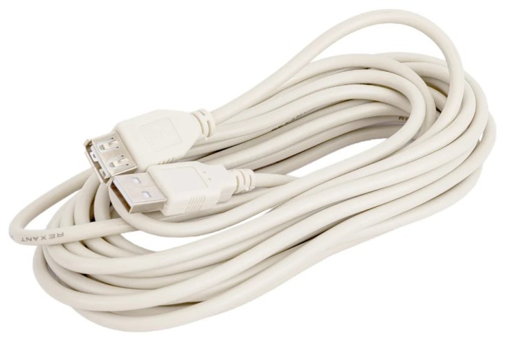 Кабель REXANT 18-1117 USB-A – гн. USB-A, 2,4A, 5м, ПВХ, серый