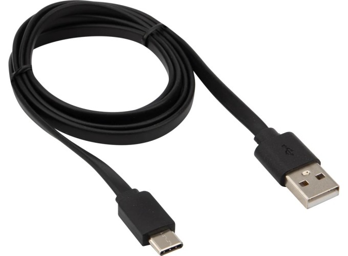 Кабель REXANT 18-1888 USB-A – Type-C, 2,4A, 1м, ПВХ, черный, плоский