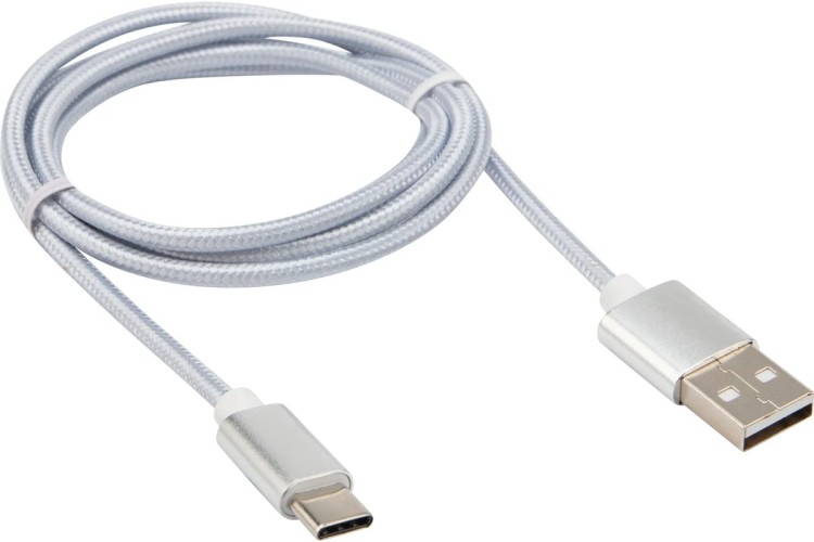 Кабель REXANT 18-1899 USB-A – Type-C, 2,1A, 1м, в серебрянной нейлоновой