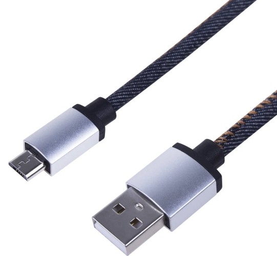 Кабель REXANT 18-4242 USB-A – micro USB, 2,4A, 1м, в джинсовой тканевой