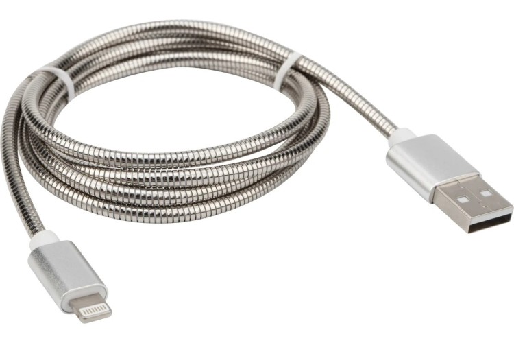 Кабель REXANT 18-4247 USB-A – Lightning для Apple, 2,4A, 1м, в металличе