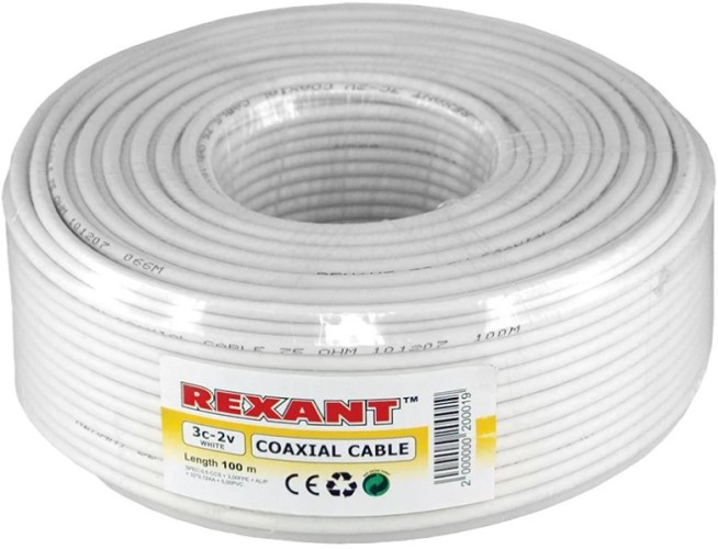 Кабель REXANT 3С-2V (75 Oм), CCS/Al/Al (0,5/Al/32х0,12мм) 48%, 100м, б 01-2611 - изображение 2