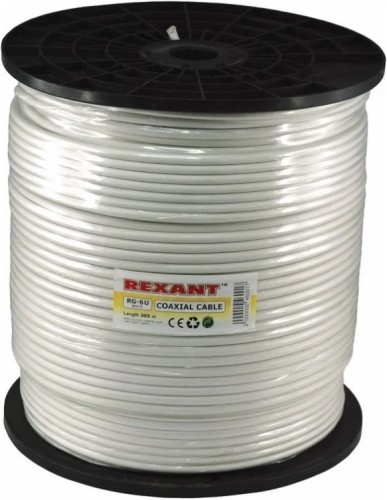 Кабель REXANT RG-6U (75 Oм) CCS/Al/Al (1,02/Al/48х0,12мм) 64% белый, 305м 01-2203 - изображение 2